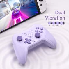 Wireless gaming controller with dual vibration feedback for enhanced gameplay experience. Compatible with smartphones and devices, offering customizable tension levels for immersive gaming sessions.