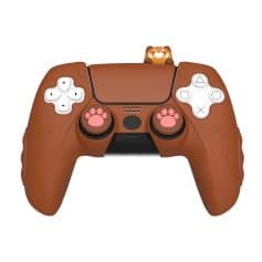 Soft silicone gaming controller with cute paw print accents and a bear figurine on top, perfect for animal lovers and gaming enthusiasts.