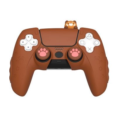 Soft silicone gaming controller with cute paw print accents and a bear figurine on top, perfect for animal lovers and gaming enthusiasts.