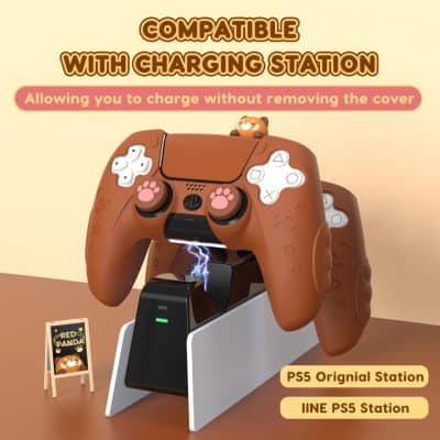 PS5 controller charging station compatible with PS5 Original and INNE PS5, designed for easy charging without removing the cover, ideal for gaming accessories and PlayStation console accessories.