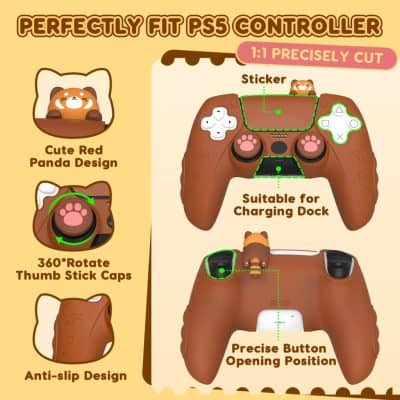 Cute Red Panda Design gaming controller with ergonomic grip and playful animal theme for enhanced gaming experience.