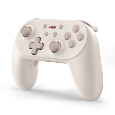 Wireless gaming controller in soft beige, compatible with multiple consoles for immersive play and enhanced gaming experience.
