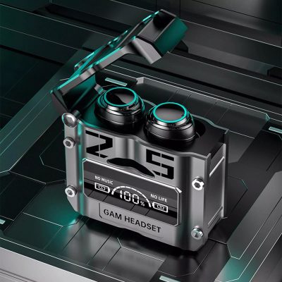 GAM headset with digital display and modern design, suitable for gaming and entertainment purposes.