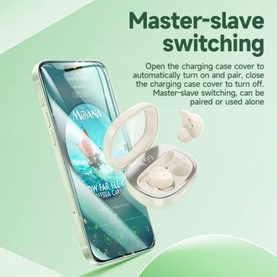 Wireless earbuds with charging case and Bluetooth connectivity suitable for headphones and audio accessories.