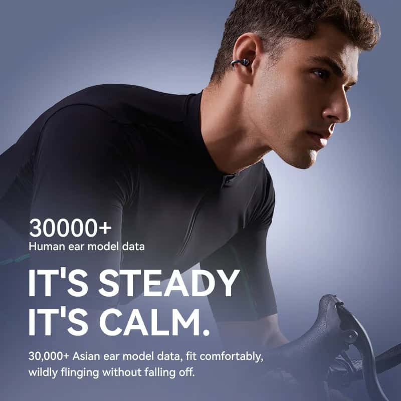 Over-ear wireless earbuds for sports and fitness, sleek black design, comfortable fit, noise isolation, high-quality sound, Monalisa Store, premium audio gear for active lifestyle, Bluetooth connectivity, ergonomic fit, sweat-resistant, perfect for workouts and outdoor activities.