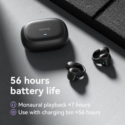 Wireless earbuds with charging case, offering 56 hours battery life, ideal for seamless audio experience and long-lasting use, perfect for health-conscious and gadget-loving customers.