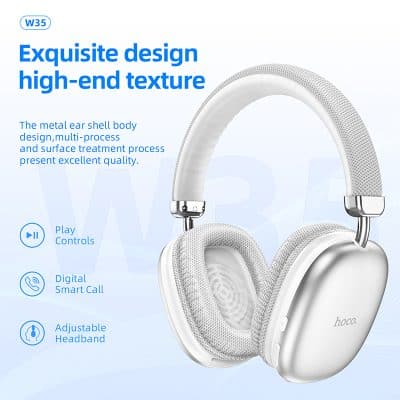 Wireless Bluetooth headphones with high-end design and adjustable headband from Monalisa Store, featuring digital smart call and play controls.