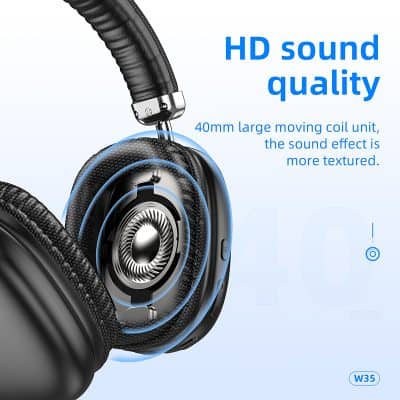 HD sound quality over-ear headphones with 40mm large moving coil units for enhanced textured sound at Monalisa Medical Store.