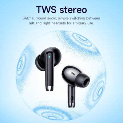 Wireless true earbuds with 360° surround sound for immersive audio experience. Easy switch between left and right earpieces, perfect for modern hearing needs.