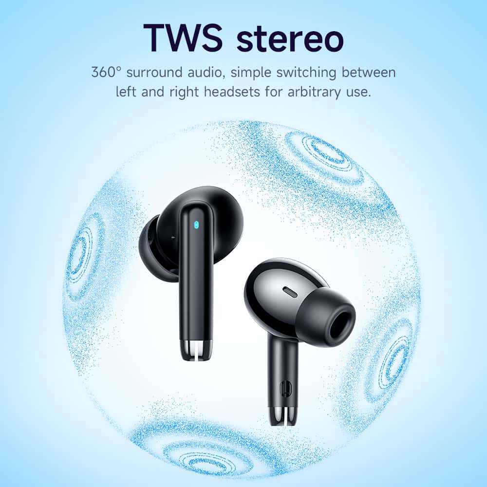 Wireless true earbuds with 360° surround sound for immersive audio experience. Easy switch between left and right earpieces, perfect for modern hearing needs.
