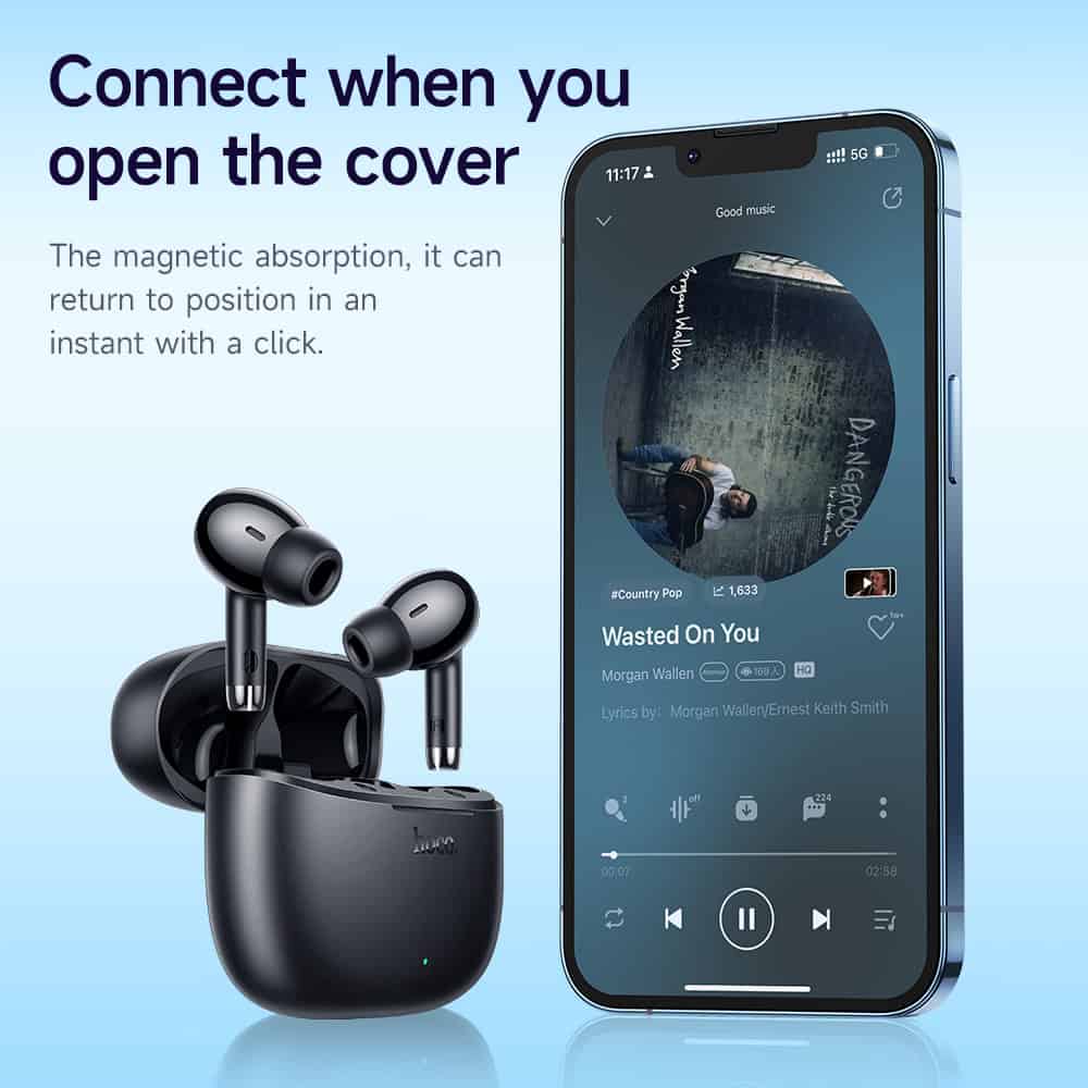Wireless earbuds with charging case, Bluetooth audio headphones, portable music device, high-quality sound, compatible with smartphones, ideal for active lifestyle and leisure listening.