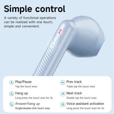 Wireless earbuds with easy touch controls, perfect for convenient listening and hands-free calls; ideal for portable audio solutions.