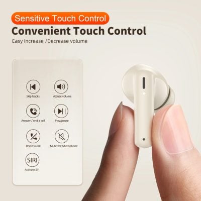 Wireless Bluetooth Earbuds with Touch Control for Hands-Free Calls, Volume Adjustment, Play/Pause, and Siri Activation at Monalisa Store.