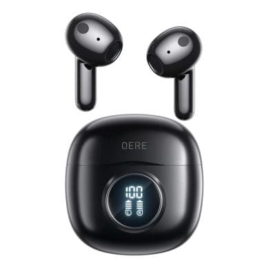 Wireless earbuds with charging case, smart audio technology, black design, portable, high-quality sound, ideal for music and calls from Monalisa Store.