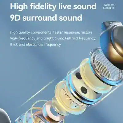 Wireless earphone with 9D surround sound, high fidelity audio, music earbuds, Monalisa Store premium sound quality.