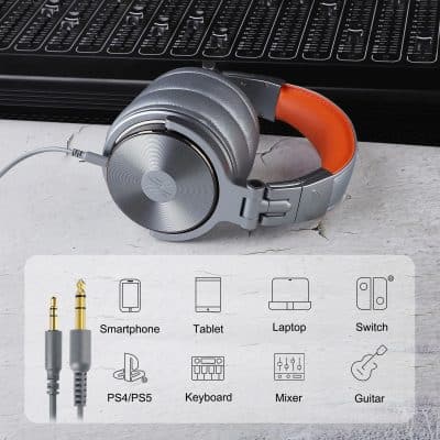 Wireless headphones with audio jack, music and call control, stylish over-ear design, suitable for gaming, music, and movies.