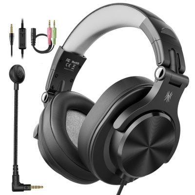 Wireless Bluetooth headphones with integrated microphone, adjustable headband, noise-canceling feature, and included audio and charging cables for enhanced listening experience.