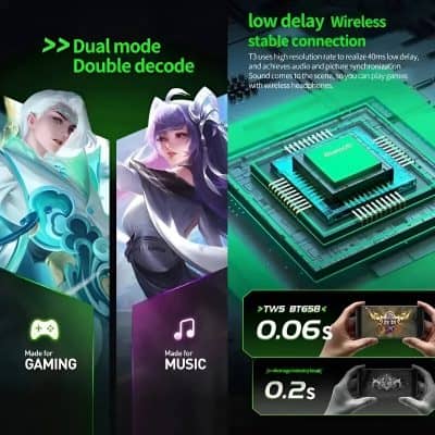 Dual mode gaming and music smartphones with low latency wireless connection and advanced Bluetooth technology for seamless gaming and audio experience.