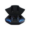 Wireless earbuds charging case with blue LED lights, compact and sleek black design, ideal for portable audio listening and premium sound quality, modern tech accessory for music lovers.
