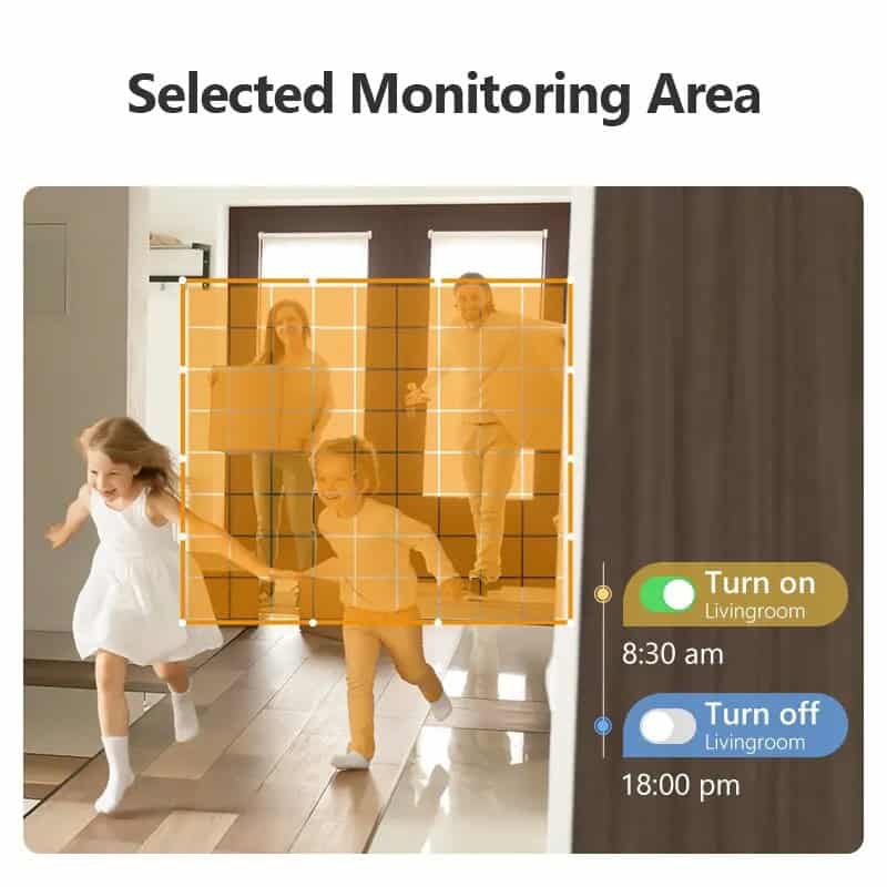 Monitoring area of smart home security system in living room for enhanced safety and automation.