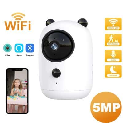 High-quality security camera with WiFi, AI PIR motion detection, infrared night vision, Bluetooth, Alexa and iCsee compatibility for home surveillance and child monitoring.