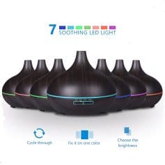 7 soothing LED diffuser lamps for home aromatherapy and relaxation, featuring customizable light colors and brightness levels for a calming environment.