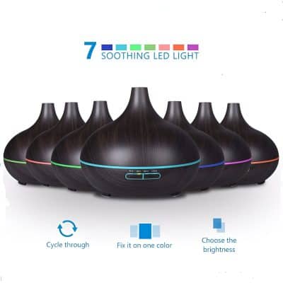 7 soothing LED diffuser lamps for home aromatherapy and relaxation, featuring customizable light colors and brightness levels for a calming environment.