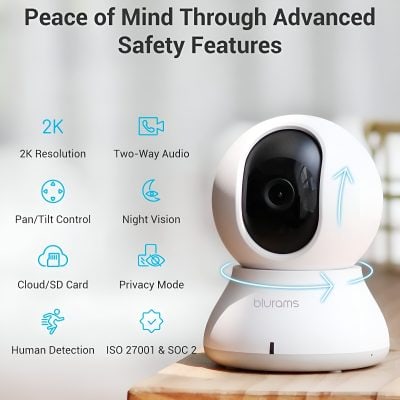 2. compact security camera with advanced safety features for home or office monitoring, including night vision and two-way audio.
