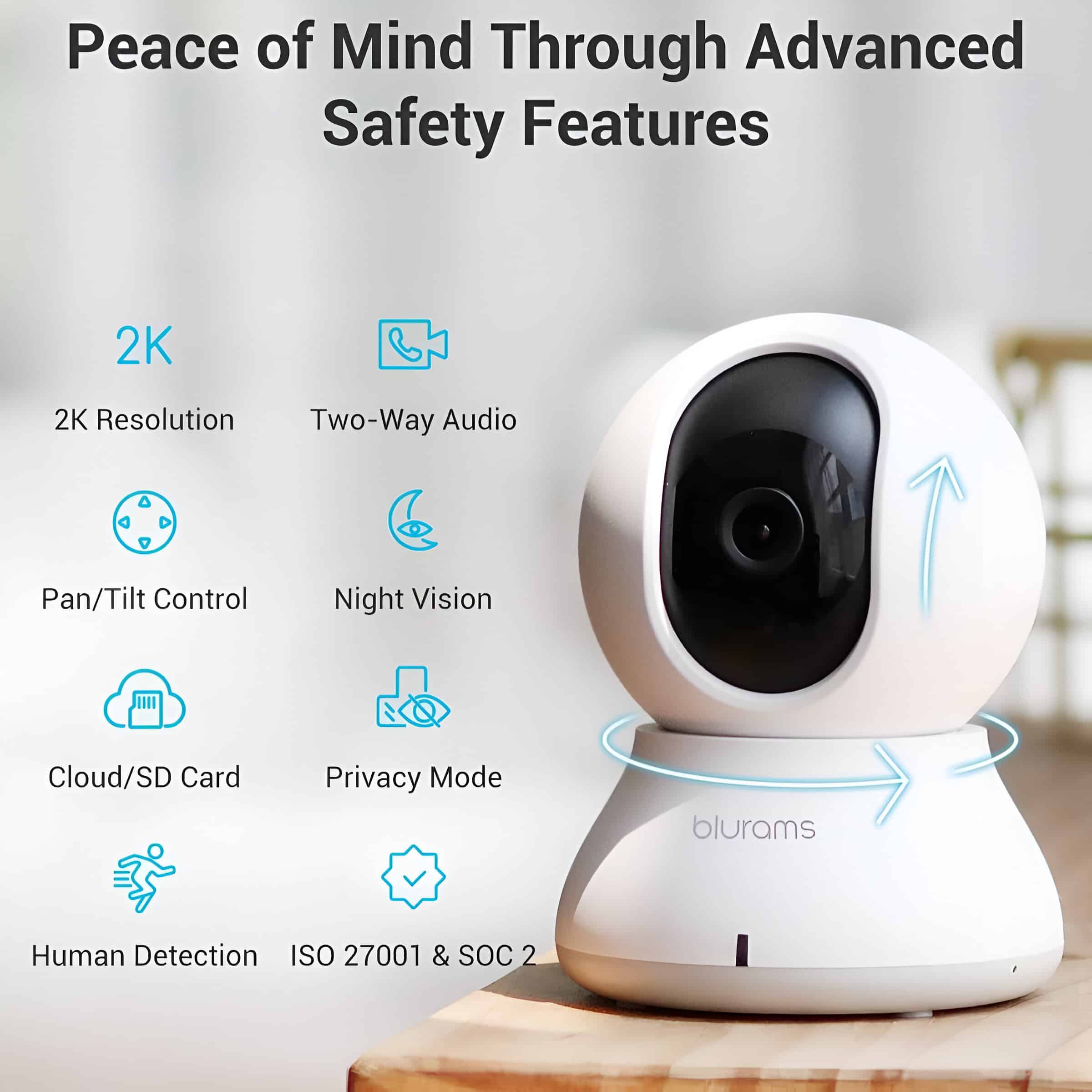 2. compact security camera with advanced safety features for home or office monitoring, including night vision and two-way audio.