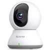 Compact smart security camera with pan, tilt, and night vision features for home and business surveillance.