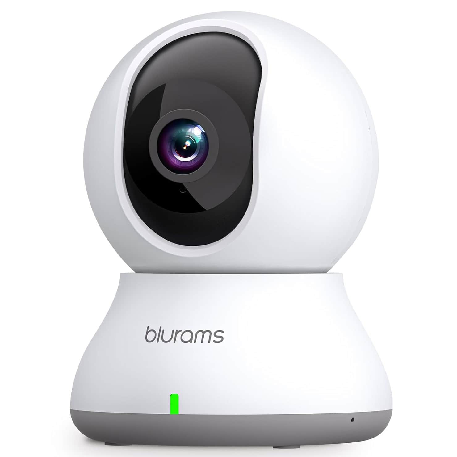 Compact smart security camera with pan, tilt, and night vision features for home and business surveillance.