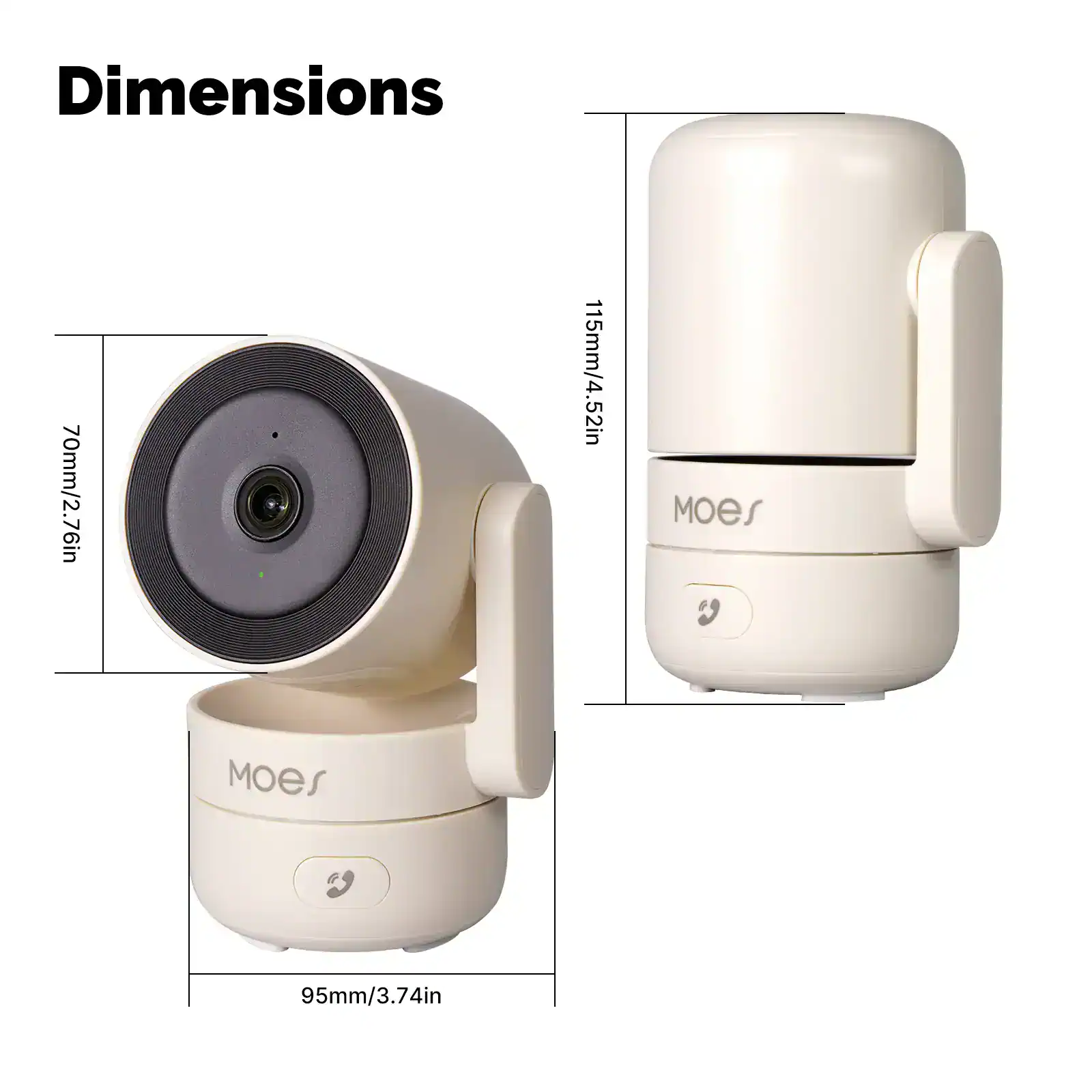 Wireless security camera with compact design and dimensions 115mm x 70mm, ideal for home and office surveillance, offering high-definition video quality and easy installation for enhanced safety.