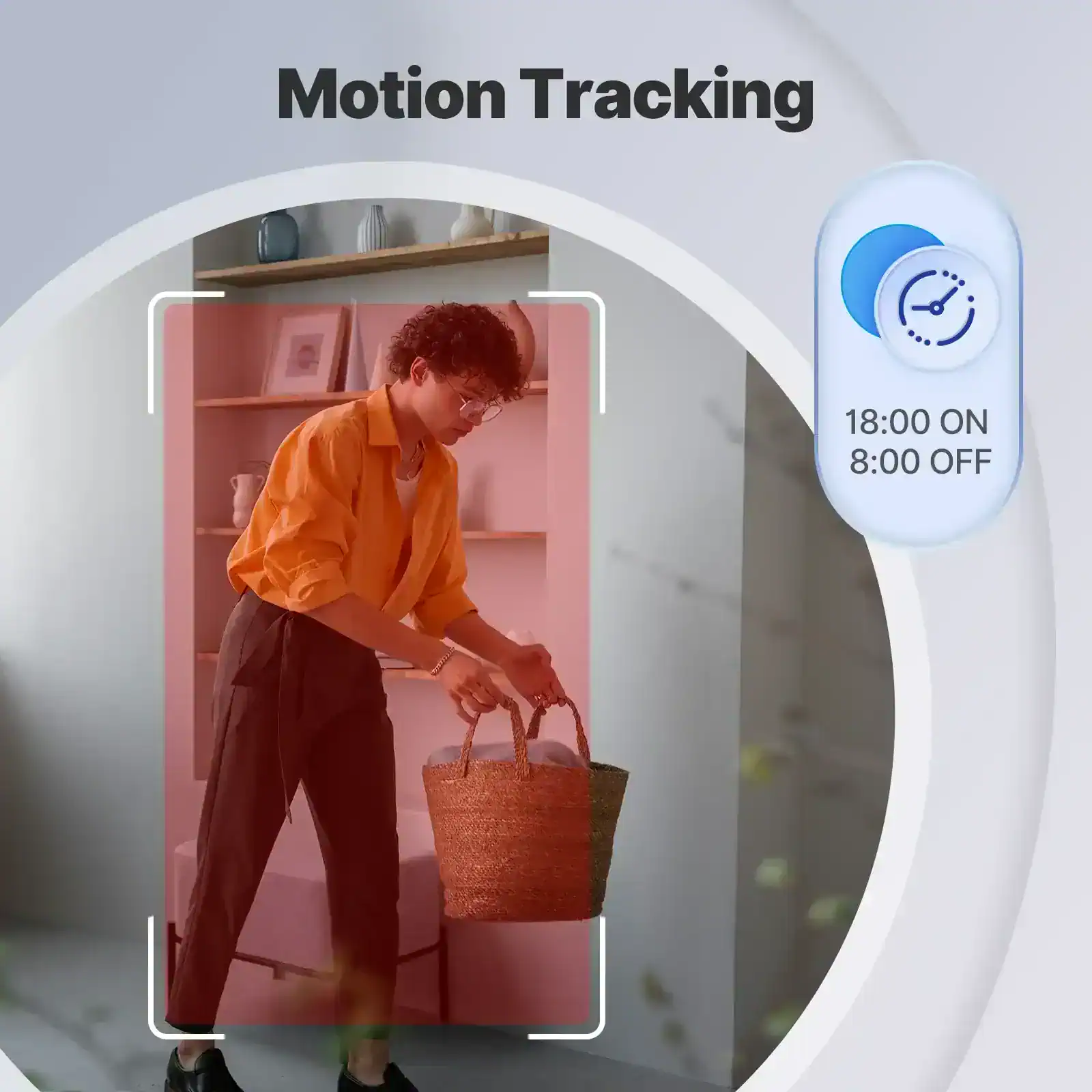 Motion tracking illustration of a woman organizing a woven basket, demonstrating advanced motion detection technology at Monalisa Store for improved optical health care, optometry, and eyewear services.