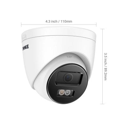 Auto-focus security camera with night vision for home and business surveillance, compact white design, 3.5-inch height, and 4.3-inch diameter.