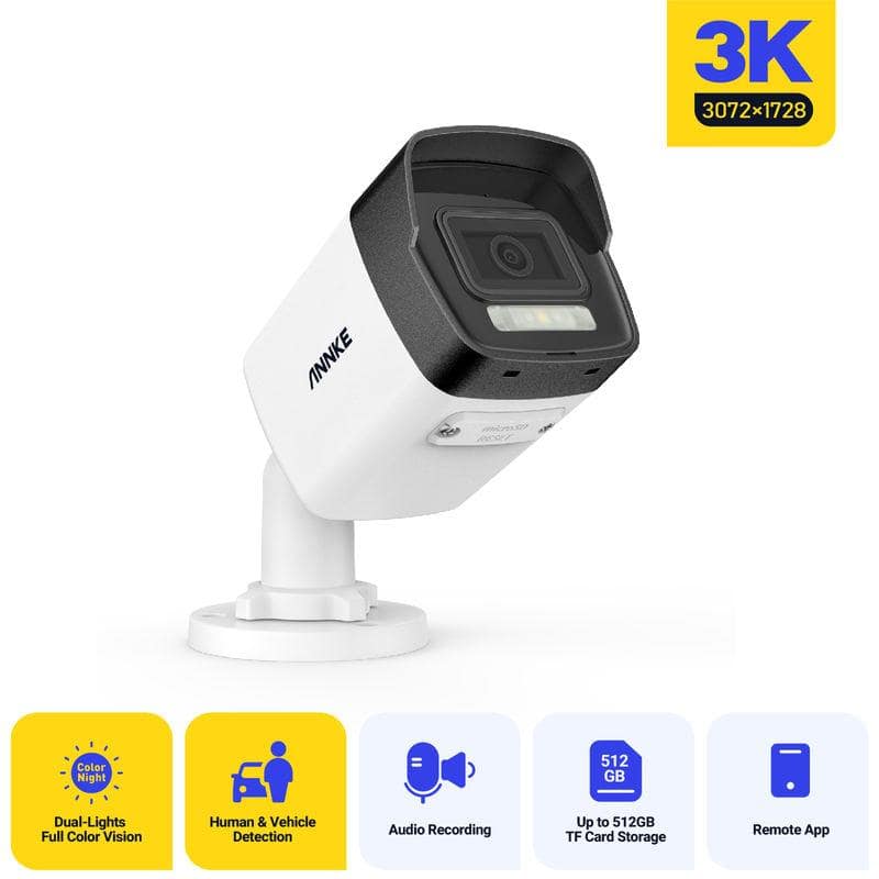 High-resolution Annike security camera with 3K video clarity, night vision, and motion detection for home and vehicle surveillance. Features audio recording, remote app control, and up to 512GB TF card storage.