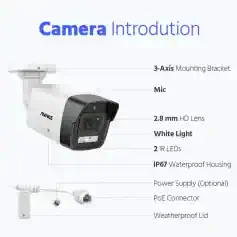 HD security camera with 3-axis mounting bracket, IR LEDs, waterproof IP67 housing, and 2.8mm lens ideal for surveillance at Monalisa Store.