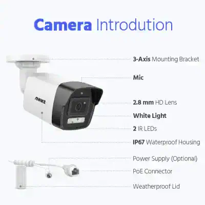 HD security camera with 3-axis mounting bracket, IR LEDs, waterproof IP67 housing, and 2.8mm lens ideal for surveillance at Monalisa Store.