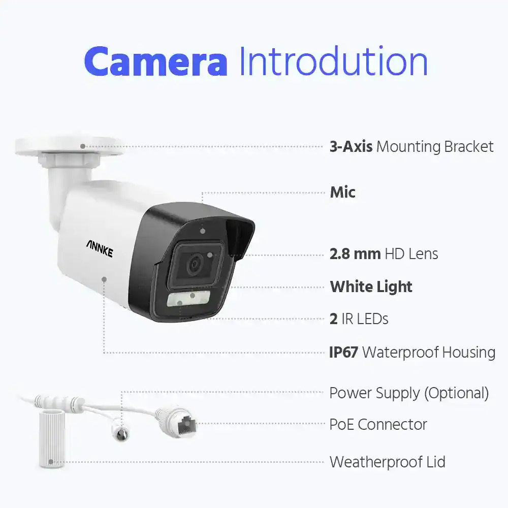 HD security camera with 3-axis mounting bracket, IR LEDs, waterproof IP67 housing, and 2.8mm lens ideal for surveillance at Monalisa Store.