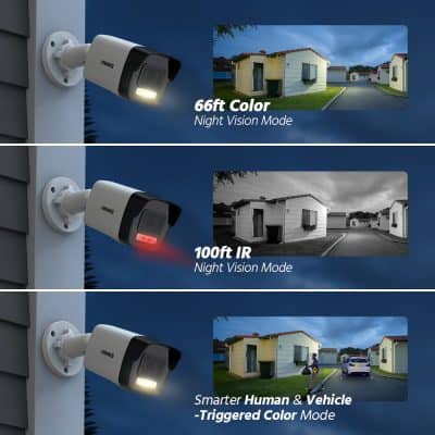 66ft color night vision camera for secure home monitoring and surveillance.