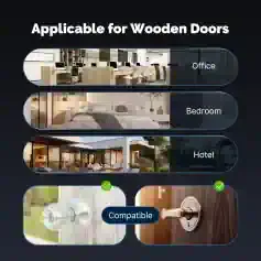 Dark wood door handle and lock compatible with wooden doors, ideal for home and office security solutions. Perfect for enhancing safety and aesthetic appeal in various door types.