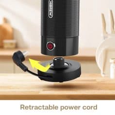 Extended power cord for convenient use in optical and vision care devices.