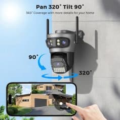 Wireless security camera with 360-degree coverage, pan, tilt, and remote control for home surveillance. Perfect for indoor and outdoor safety monitoring.