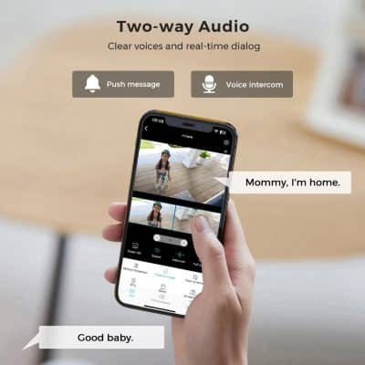 Video doorbell security camera with two-way audio and real-time video streaming for home safety.