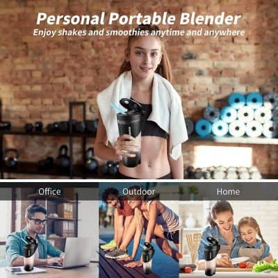 Portable blender for smoothies and shakes, perfect for gym, travel, and home use, with sleek design and easy-to-clean features.