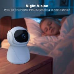 Night vision baby monitor camera for home security and child safety, with 24-hour monitoring and night vision up to 50 meters in pitch dark.