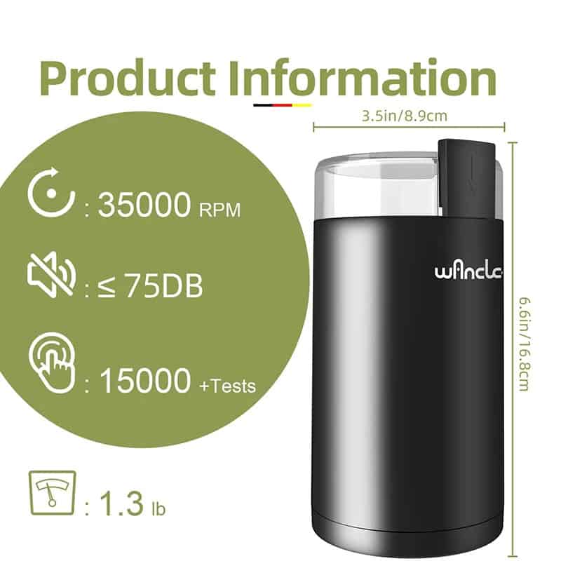Aluminum water bottle with product specifications, including 35000 RPM, ≤75 dB noise level, 15000+ tests, and 1.3 lb weight, ideal for eco-friendly daily hydration.