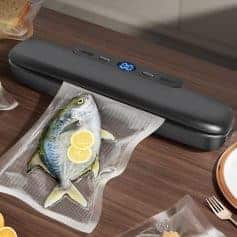 High-quality vacuum sealer machine for preserving fresh fish and seafood, featuring digital display and adjustable settings for optimal sealing.