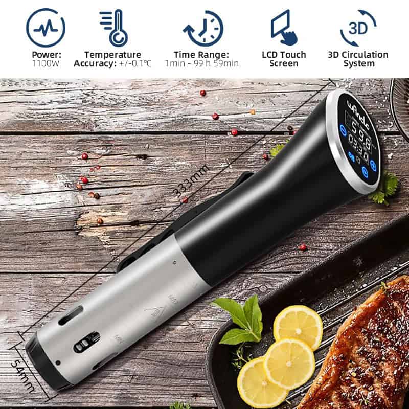 Electric sous vide cooker for precise temperature control and digital LCD touch screen, ideal for professional and home culinary use at Monalisa Store, perfect for gourmet cooking enthusiasts - 33cm long.