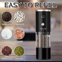 Refillable pepper grinder, electric salt and pepper mill, adjustable spice grinder, modern kitchen accessory, monalisa store.
