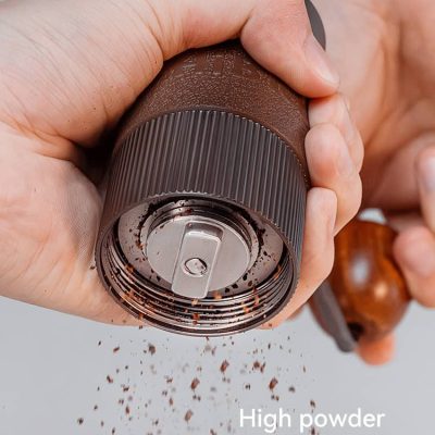 Efficient coffee grinder showing high powder extraction rate for perfect brewing.